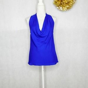 Theory Blouse Blue Drape Neck 100% Silk M